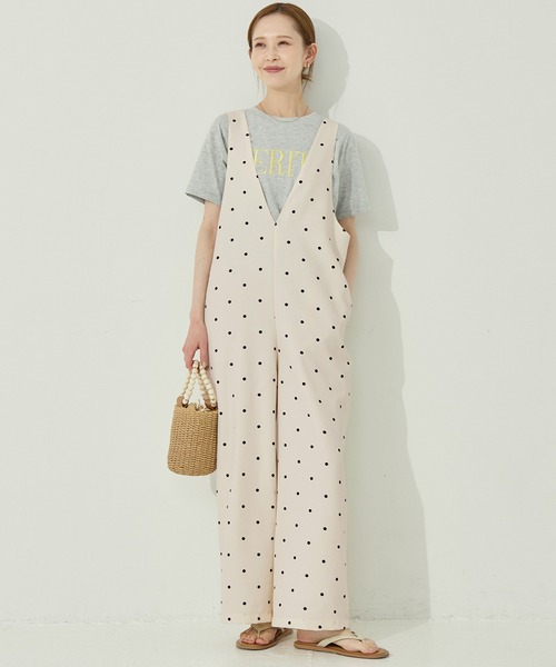 coca(coca)(コカ)の「ドットVネックオールインワン(つなぎ/オールインワン・レディース・ブラック/アイボリー・L/M)」の2枚目の写真