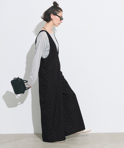 coca(coca)(コカ)の「ドットVネックオールインワン(つなぎ/オールインワン・レディース・ブラック/アイボリー・L/M)」の4枚目の写真