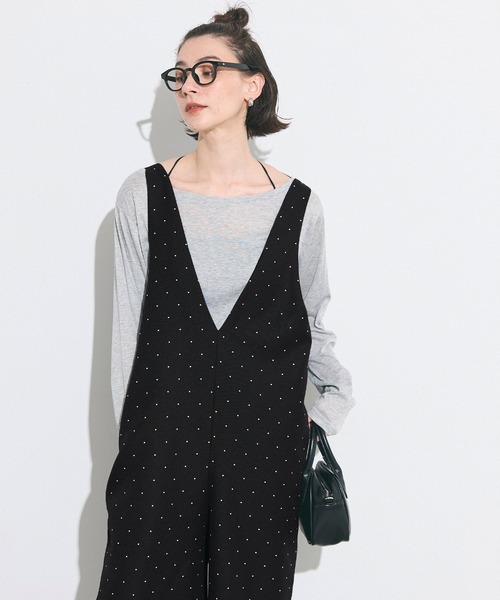 coca(coca)(コカ)の「ドットVネックオールインワン(つなぎ/オールインワン・レディース・ブラック/アイボリー・L/M)」の6枚目の写真