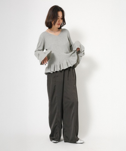 Floran（フローラン）の「ヴィンテージサテンライクパンツ（スラックス・レディース・カーキ/チャコールグレー・FREE）」の13枚目の写真