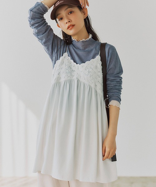 studio CLIP（スタディオクリップ）の「バテンレースキャミソールチュニックワンピース（チュニック・レディース・オフホワイト/カーキ・FREE）」の3枚目の写真