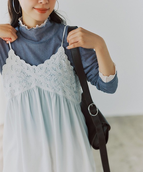 studio CLIP（スタディオクリップ）の「バテンレースキャミソールチュニックワンピース（チュニック・レディース・オフホワイト/カーキ・FREE）」の5枚目の写真