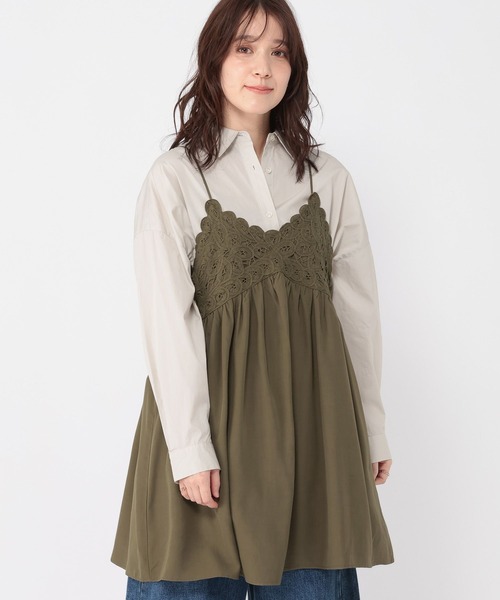 studio CLIP（スタディオクリップ）の「バテンレースキャミソールチュニックワンピース（チュニック・レディース・オフホワイト/カーキ・FREE）」の12枚目の写真