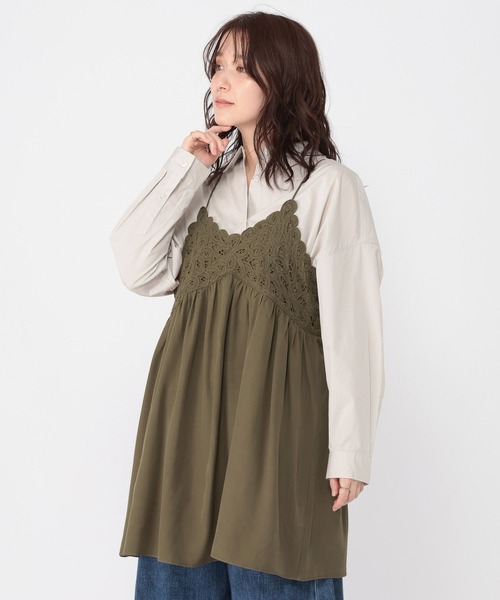 studio CLIP（スタディオクリップ）の「バテンレースキャミソールチュニックワンピース（チュニック・レディース・オフホワイト/カーキ・FREE）」の13枚目の写真