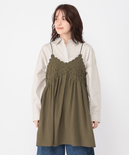 studio CLIP（スタディオクリップ）の「バテンレースキャミソールチュニックワンピース（チュニック・レディース・オフホワイト/カーキ・FREE）」の16枚目の写真