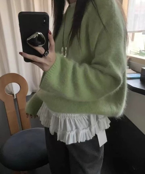 MEMECLE(メメクル)の「【 MEMECLE / メメクル 】シースルー 裾フリルレイヤード カットソー(Tシャツ/カットソー・レディース・ブラック/ホワイト・L/M/S)」の11枚目の写真