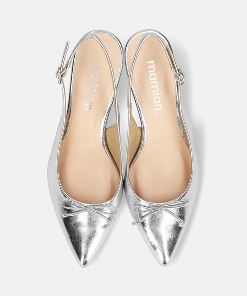 MAMIAN(マミアン)の「ポインテッドトゥ バックストラップ バレエミュール (5.5cmヒール)(パンプス・レディース・ブラック/シルバー・S/M/L/LL)」の12枚目の写真