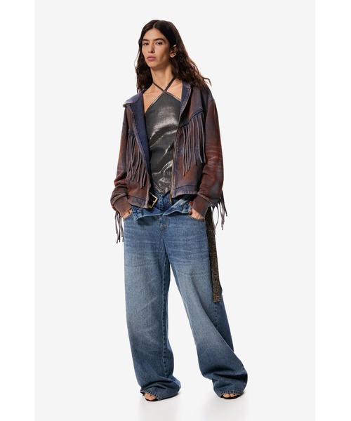 Desigual（デシグアル）の「【Desigual×MASHA POPOVA】ヴィンテージウォッシュ×フリンジデザインジップアップパーカー（スウェット・レディース・ブルー・S）」の2枚目の写真