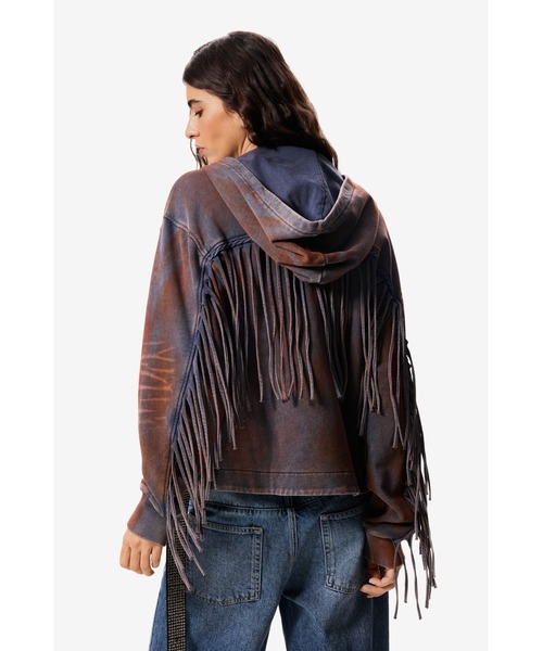 Desigual（デシグアル）の「【Desigual×MASHA POPOVA】ヴィンテージウォッシュ×フリンジデザインジップアップパーカー（スウェット・レディース・ブルー・S）」の4枚目の写真