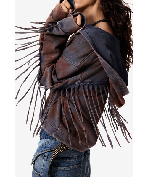 Desigual（デシグアル）の「【Desigual×MASHA POPOVA】ヴィンテージウォッシュ×フリンジデザインジップアップパーカー（スウェット・レディース・ブルー・S）」の5枚目の写真