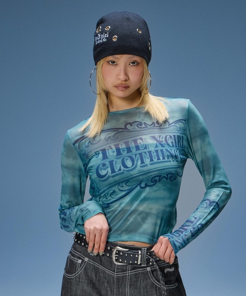 X-girl(エックスガール)の「EYELET BEANIE(ニットキャップ/ビーニー・レディース・ブラック/アッシュ・ONE SIZE)」の11枚目の写真