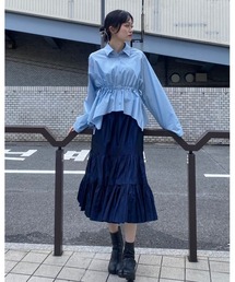 LE CIEL BLEU（ルシェルブルー）の「タフタギャザーミディスカート   Taffeta Gathered Midi Skirt（スカート）」
