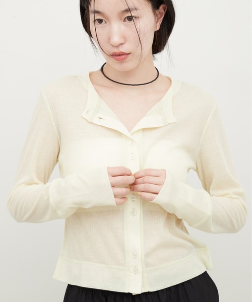 OFROOM（オフルーム）の「Sheer Rib Skin Cardigan｜シアーリブスキンカーディガン（カーディガン/ボレロ・レディース・ブラウン/チャコール/ブラック/ホワイト/イエロー・FREE）」の5枚目の写真