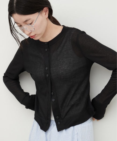 OFROOM（オフルーム）の「Sheer Rib Skin Cardigan｜シアーリブスキンカーディガン（カーディガン/ボレロ・レディース・ブラウン/チャコール/ブラック/ホワイト/イエロー・FREE）」の7枚目の写真