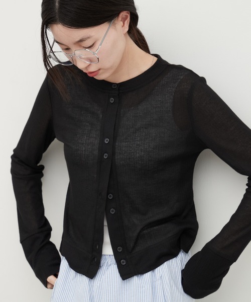 OFROOM（オフルーム）の「Sheer Rib Skin Cardigan｜シアーリブスキンカーディガン（カーディガン/ボレロ・レディース・ブラウン/チャコール/ブラック/ホワイト/イエロー・FREE）」の8枚目の写真