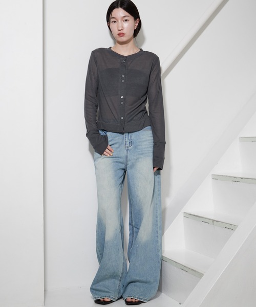 OFROOM（オフルーム）の「Sheer Rib Skin Cardigan｜シアーリブスキンカーディガン（カーディガン/ボレロ・レディース・ブラウン/チャコール/ブラック/ホワイト/イエロー・FREE）」の16枚目の写真