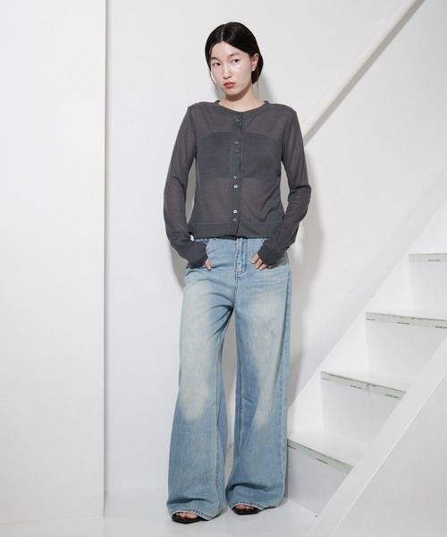 OFROOM（オフルーム）の「Sheer Rib Skin Cardigan｜シアーリブスキンカーディガン（カーディガン/ボレロ・レディース・ブラウン/チャコール/ブラック/ホワイト/イエロー・FREE）」の18枚目の写真