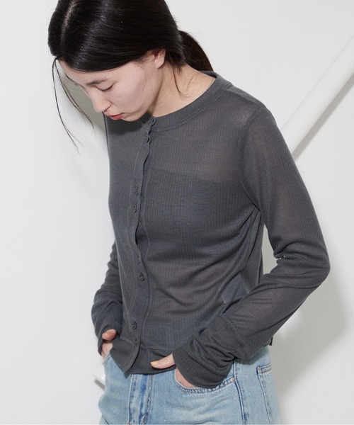 OFROOM（オフルーム）の「Sheer Rib Skin Cardigan｜シアーリブスキンカーディガン（カーディガン/ボレロ・レディース・ブラウン/チャコール/ブラック/ホワイト/イエロー・FREE）」の13枚目の写真