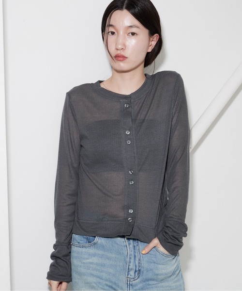OFROOM（オフルーム）の「Sheer Rib Skin Cardigan｜シアーリブスキンカーディガン（カーディガン/ボレロ・レディース・ブラウン/チャコール/ブラック/ホワイト/イエロー・FREE）」の10枚目の写真