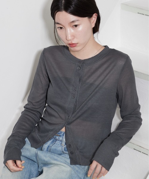 OFROOM（オフルーム）の「Sheer Rib Skin Cardigan｜シアーリブスキンカーディガン（カーディガン/ボレロ・レディース・ブラウン/チャコール/ブラック/ホワイト/イエロー・FREE）」の15枚目の写真