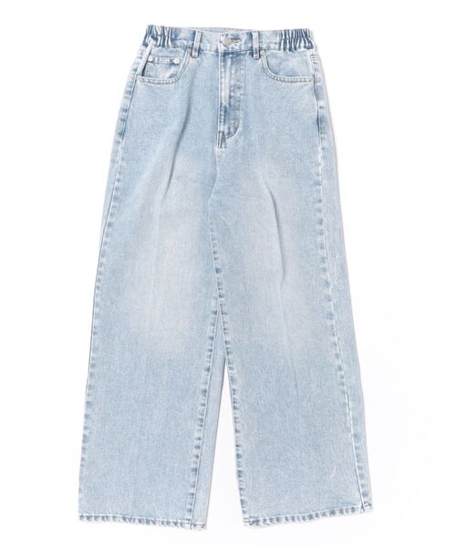 VICKY（ビッキー）の「加工デニム　サイドゴムセンタープレスストレートパンツ（デニムパンツ・レディース・ライトブルー/ブルー・M）」の2枚目の写真