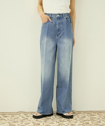 VICKY | 加工デニム　サイドゴムセンタープレスストレートパンツ(デニムパンツ)