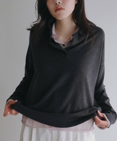 anuke（アンヌーク）の「anuke　Sheer Polo Knit シアーポロニット/62620508（ニット/セーター・レディース・ブラック・ONE SIZE）」の4枚目の写真