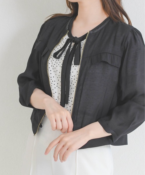 MISCH MASCH（ミッシュマッシュ）の「2026春夏新作 ノーカラーシアーブルゾン（ブルゾン・レディース・ホワイト/グリーン/ブラック・ﾌﾘ-）」の7枚目の写真