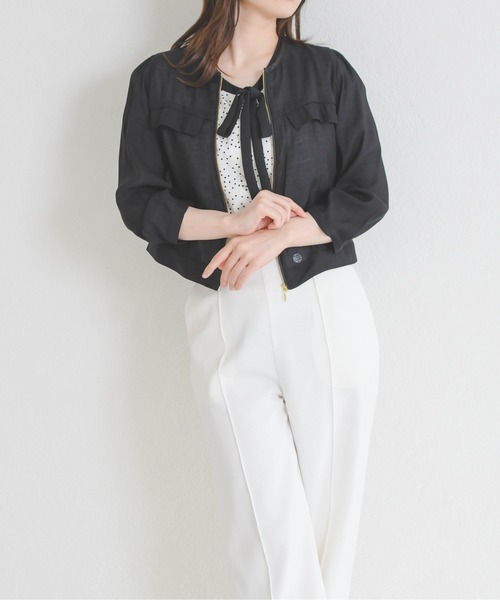 MISCH MASCH（ミッシュマッシュ）の「2026春夏新作 ノーカラーシアーブルゾン（ブルゾン・レディース・ホワイト/グリーン/ブラック・ﾌﾘ-）」の9枚目の写真