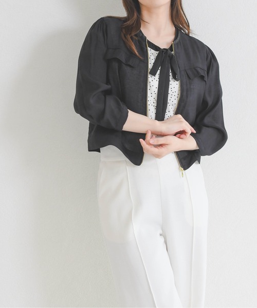 MISCH MASCH（ミッシュマッシュ）の「2026春夏新作 ノーカラーシアーブルゾン（ブルゾン・レディース・ホワイト/グリーン/ブラック・ﾌﾘ-）」の11枚目の写真