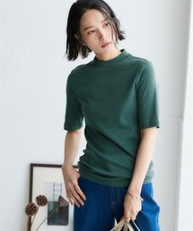 UVカット綿100%フライス素材プチハイネック5分袖Tシャツ<大きいサイズ有>