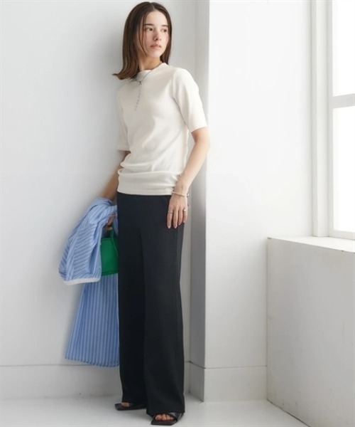nissen(ニッセン)の「UVカット綿100%フライス素材プチハイネック5分袖Tシャツ<大きいサイズ有>(Tシャツ/カットソー・レディース・オフホワイト/グレー系/ブルー/ブラック/グリーン/ピンク・S/M/L/LL/3L)」の20枚目の写真