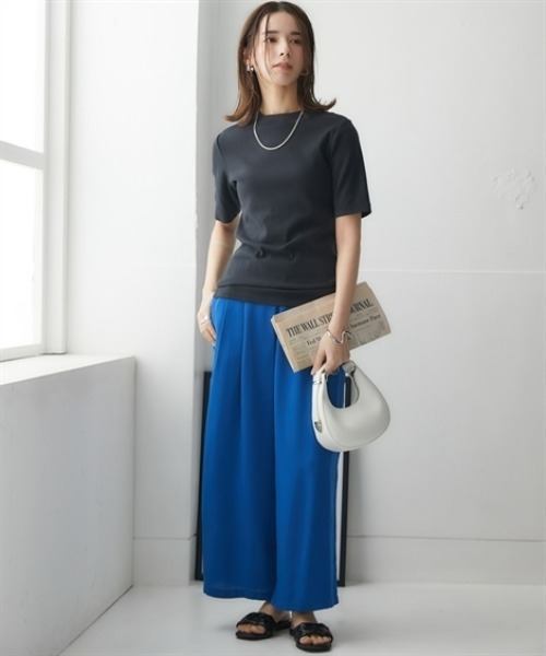 nissen(ニッセン)の「UVカット綿100%フライス素材プチハイネック5分袖Tシャツ<大きいサイズ有>(Tシャツ/カットソー・レディース・オフホワイト/グレー系/ブルー/ブラック/グリーン/ピンク・S/M/L/LL/3L)」の17枚目の写真