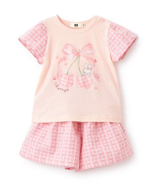 KP（ケーピー）の「天竺×先染チェック 上下セット（Tシャツ/カットソー・キッズ・イエロー/レッド/ピンク・100cm/110cm/120cm/130cm/140cm/80ｃｍ/90cm）」の3枚目の写真