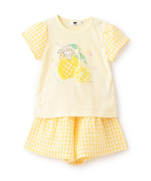 KP（ケーピー）の「天竺×先染チェック 上下セット（Tシャツ/カットソー・キッズ・イエロー/レッド/ピンク・100cm/110cm/120cm/130cm/140cm/80ｃｍ/90cm）」の2枚目の写真
