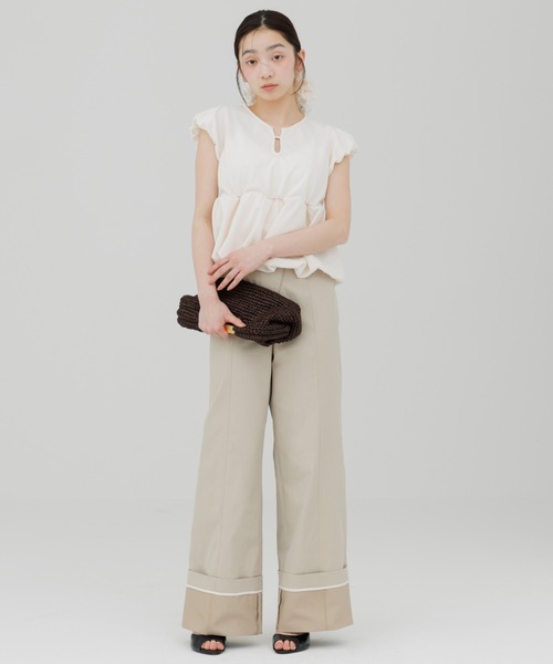 SENEE(セニー)の「waist design wide chino pants(ウエストデザインワイドチノパンツ)(チノパンツ・レディース・ベージュ/ブラック・MEDIUM/SMALL)」の19枚目の写真