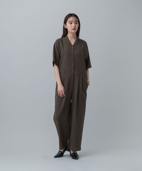 GLOBAL WORK(グローバルワーク)の「MATINEE LINE/リネンライク/オールインワン/646656(つなぎ/オールインワン・レディース・ベージュ/チェック/ブラウン系その他・MEDIUM/LARGE)」の5枚目の写真