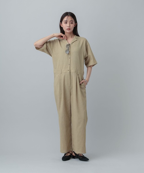 GLOBAL WORK(グローバルワーク)の「MATINEE LINE/リネンライク/オールインワン/646656(つなぎ/オールインワン・レディース・ベージュ/チェック/ブラウン系その他・MEDIUM/LARGE)」の15枚目の写真