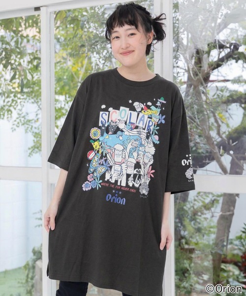 ScoLar（スカラー）の「161678：orion×ScoLar ハンズアップチュニック（チュニック・レディース・パープル/チャコールグレー/オフホワイト・M）」の2枚目の写真