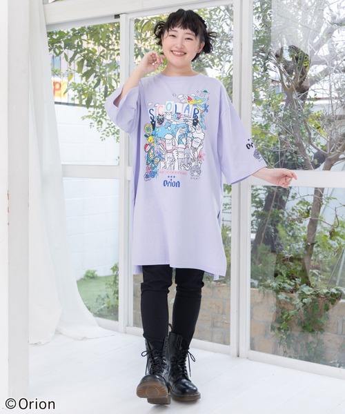 ScoLar（スカラー）の「161678：orion×ScoLar ハンズアップチュニック（チュニック・レディース・パープル/チャコールグレー/オフホワイト・M）」の4枚目の写真