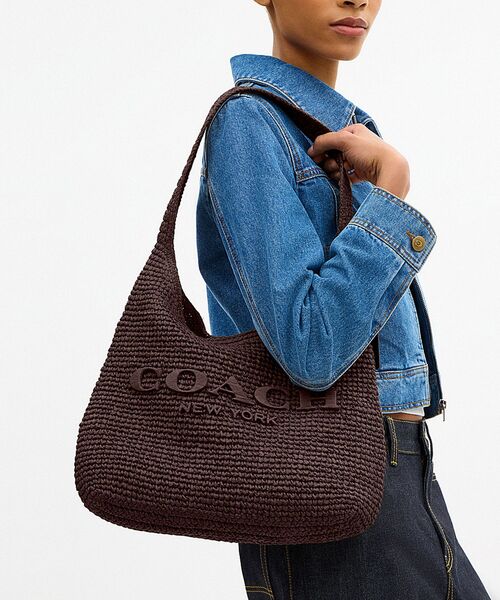 COACH ブルックリンショルダーバッグ34 ナチュラル ストローバッグ 