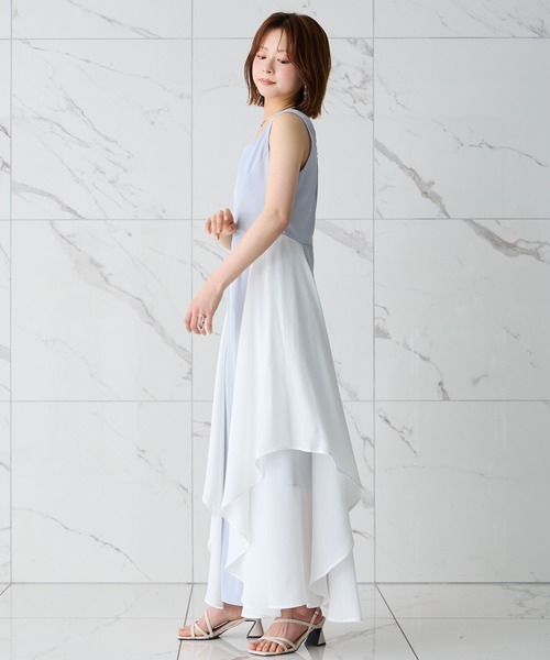 Elishe（エリシェ）の「配色フレアノースリーブワンピース（ワンピース・レディース・ベージュ/ライトブルー/ブラック・0/1）」の11枚目の写真