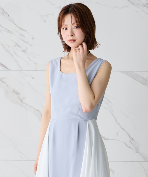 Elishe（エリシェ）の「配色フレアノースリーブワンピース（ワンピース・レディース・ベージュ/ライトブルー/ブラック・0/1）」の14枚目の写真