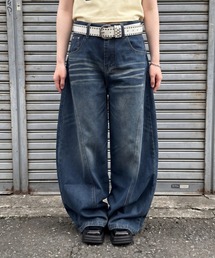 ヴィンテージ加工ワイドデニムパンツ
