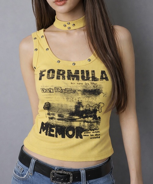 SPINNS（スピンズ）の「【セットアイテム】チョーカー付きタンクトップ/平成ギャル（タンクトップ・レディース・ブラック/ピンク/ホワイト/イエロー・ONESIZE）」の3枚目の写真