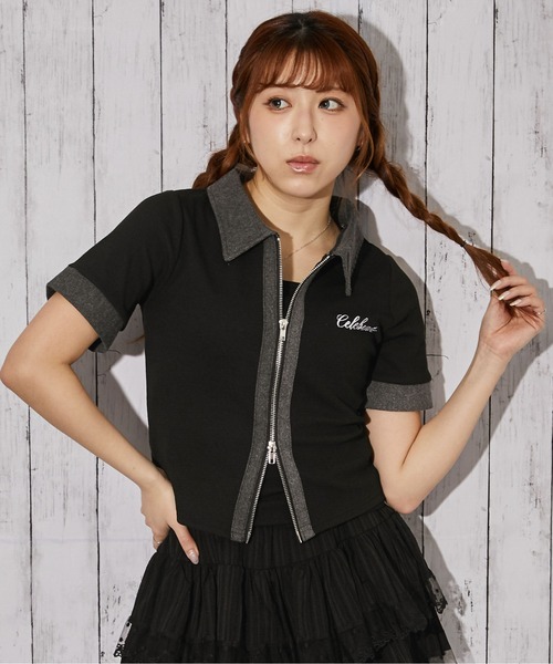 GORGE（ゴージ）の「《デニム衿ZIPトップス》カットソー／カジュアル／Y2K／春夏秋／全3色（Tシャツ/カットソー・レディース・オフホワイト/グレー/ブラック・F）」の2枚目の写真