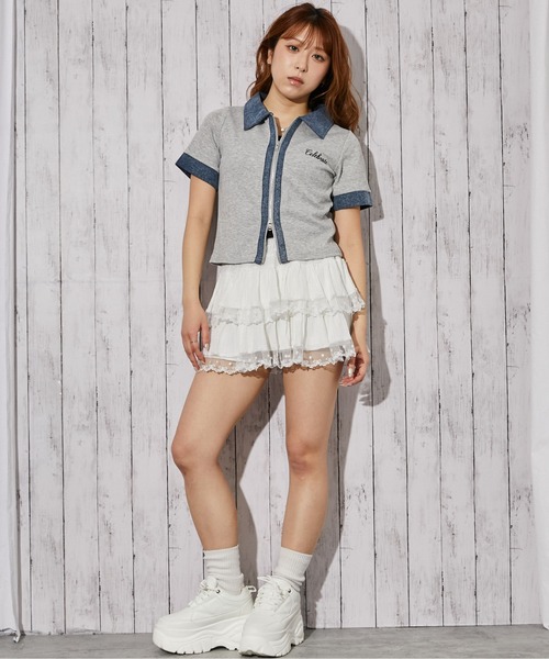 GORGE（ゴージ）の「《デニム衿ZIPトップス》カットソー／カジュアル／Y2K／春夏秋／全3色（Tシャツ/カットソー・レディース・オフホワイト/グレー/ブラック・F）」の4枚目の写真