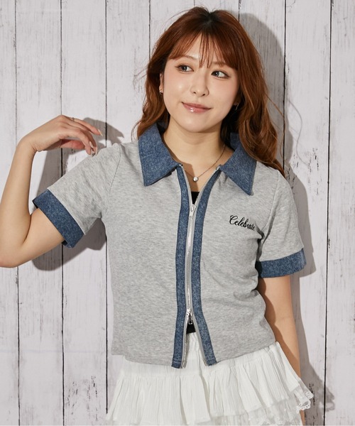 GORGE（ゴージ）の「《デニム衿ZIPトップス》カットソー／カジュアル／Y2K／春夏秋／全3色（Tシャツ/カットソー・レディース・オフホワイト/グレー/ブラック・F）」の6枚目の写真