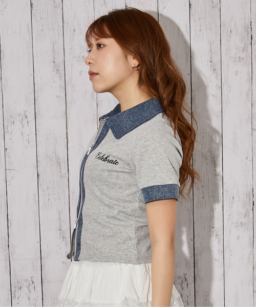 GORGE（ゴージ）の「《デニム衿ZIPトップス》カットソー／カジュアル／Y2K／春夏秋／全3色（Tシャツ/カットソー・レディース・オフホワイト/グレー/ブラック・F）」の7枚目の写真