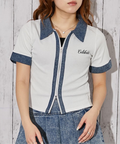 GORGE（ゴージ）の「《デニム衿ZIPトップス》カットソー／カジュアル／Y2K／春夏秋／全3色（Tシャツ/カットソー・レディース・オフホワイト/グレー/ブラック・F）」の12枚目の写真